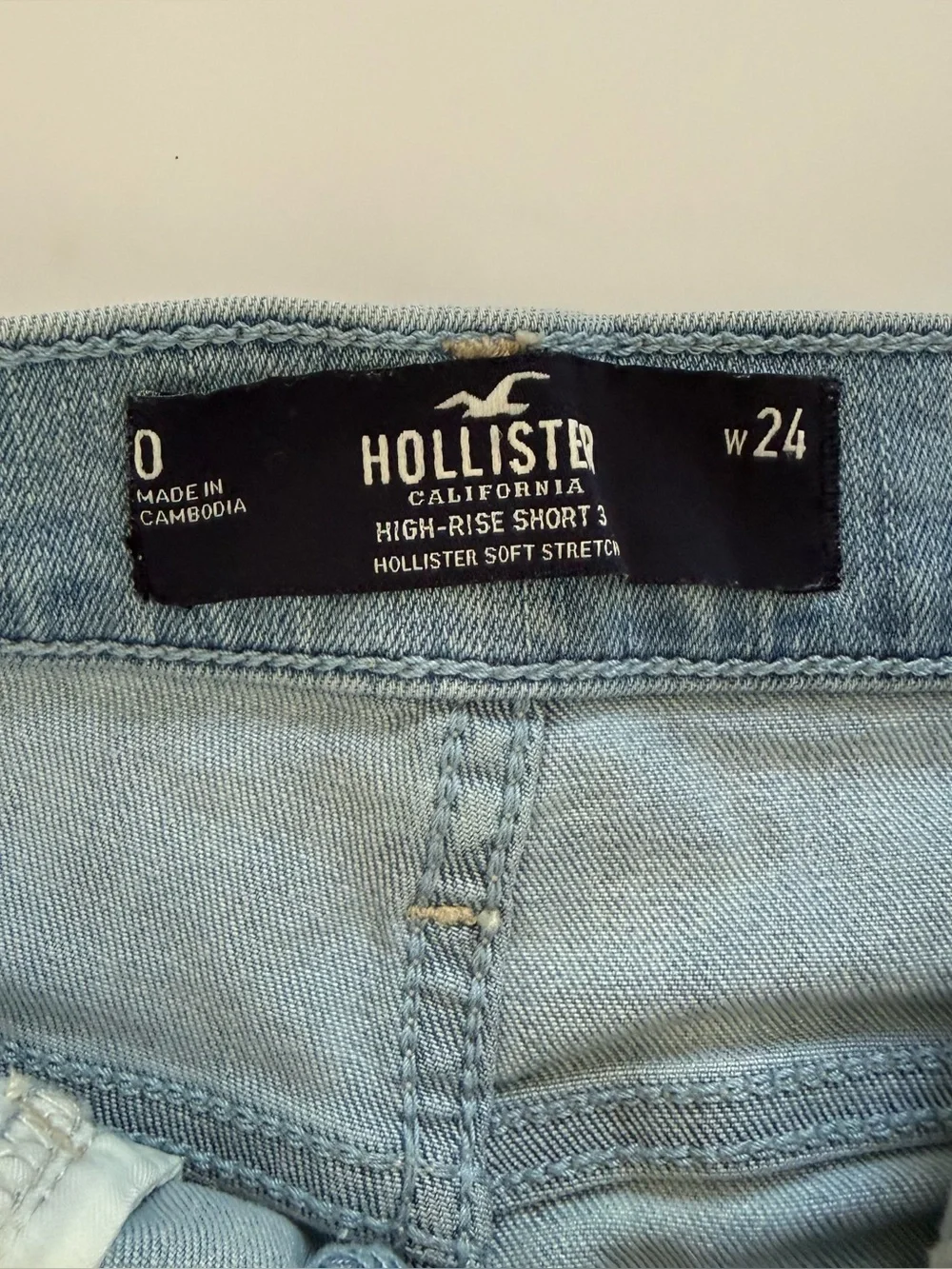 Hollister High Rise Denim Shorts Size 0 24W Light Wash Distressed Ripped Frayed